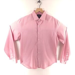 Bonobos Mens Dress Shirt Slim Fit Large Pink Micro Pattern Long Sleeve Cotton